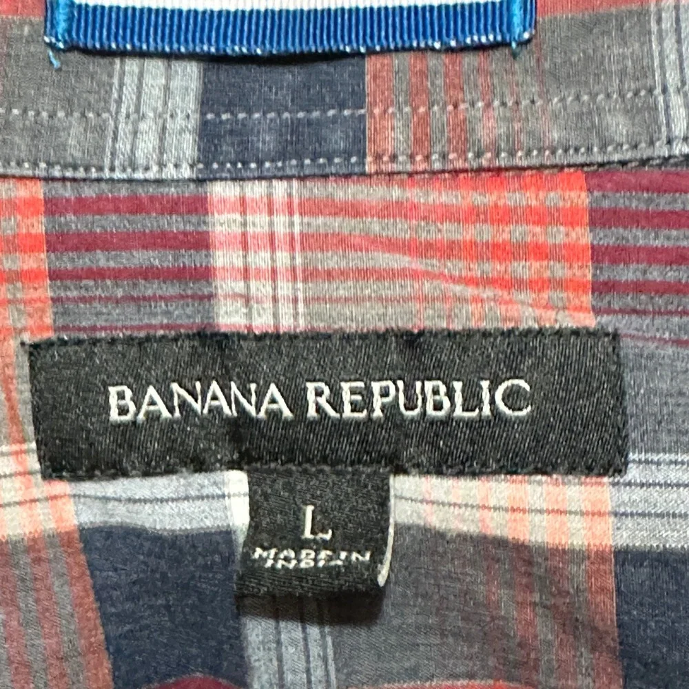 Banana Republic Pearl Snap Western Shirt Mens Large Plaid‎ Long Sleeve Cowboy